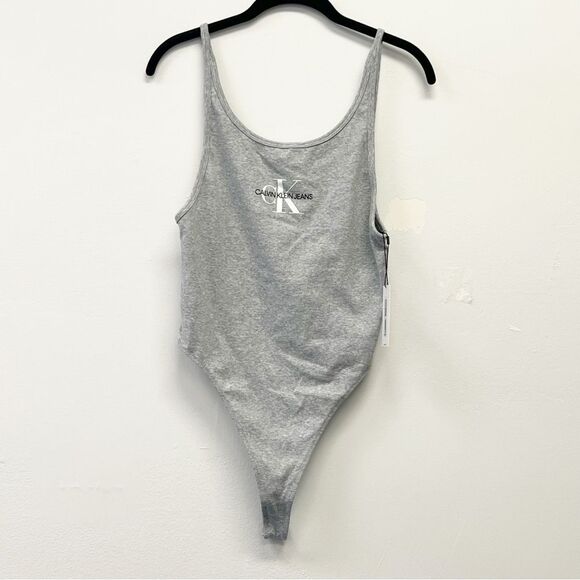 Calvin Klein Logo Thong Bodysuit – Grey | Size Large - Picture 1 of 9